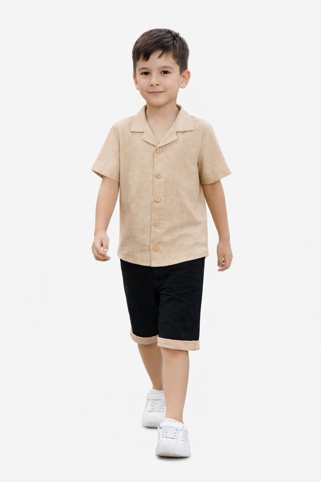 Ensemble Garçon Été 2 Pièces – Chemise Lin Premium + Short Confort | Tenue Enfant Élégante 6-14 Ans