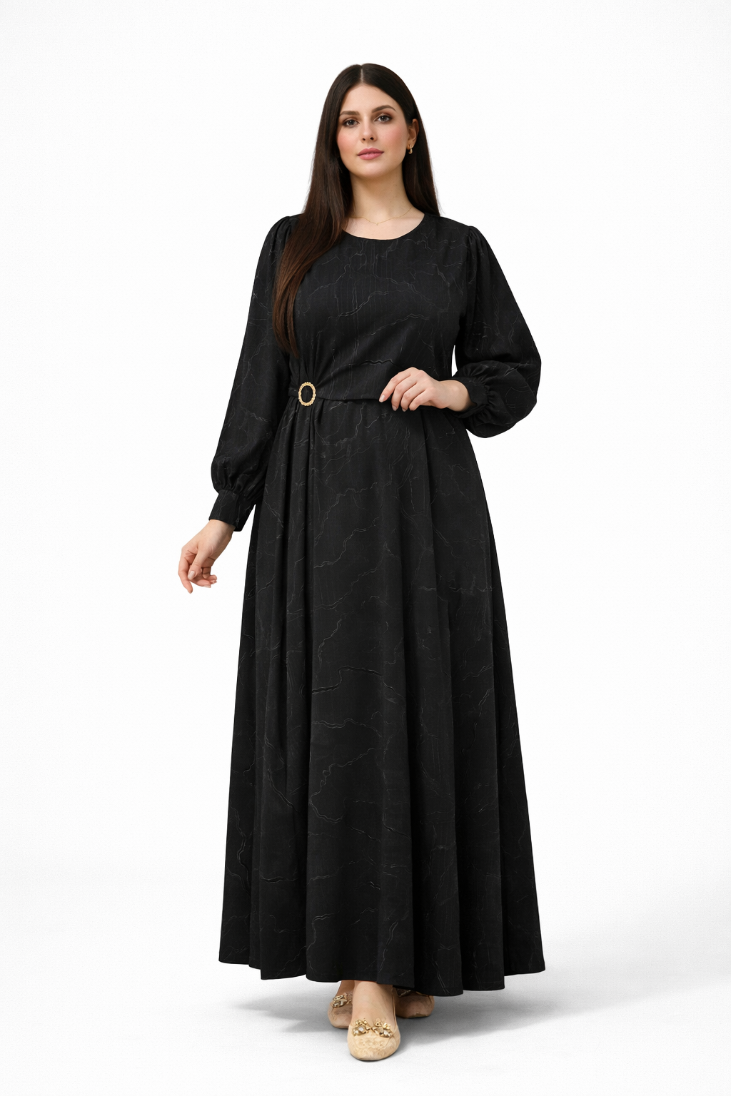 Robe Longue Femme Élégante avec Broche – Caftan Moderne Chic | Grande Taille L à 3XL