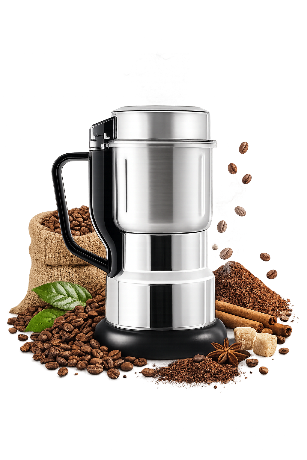 Moulin à Café Électrique Inox Puissant 300W – Broyeur Multifonction Grains, Épices & Herbes – Ultra Rapide & Silencieux