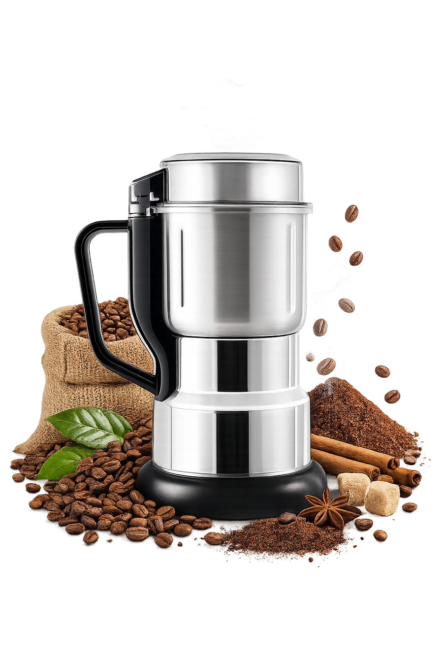Moulin à Café Électrique Inox Puissant 300W – Broyeur Multifonction Grains, Épices & Herbes – Ultra Rapide & Silencieux