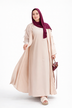 Abaya 2 Pièces Premium Crêpe Rosa – Robe Modeste Élégante Femme | Qualité Supérieure Maroc