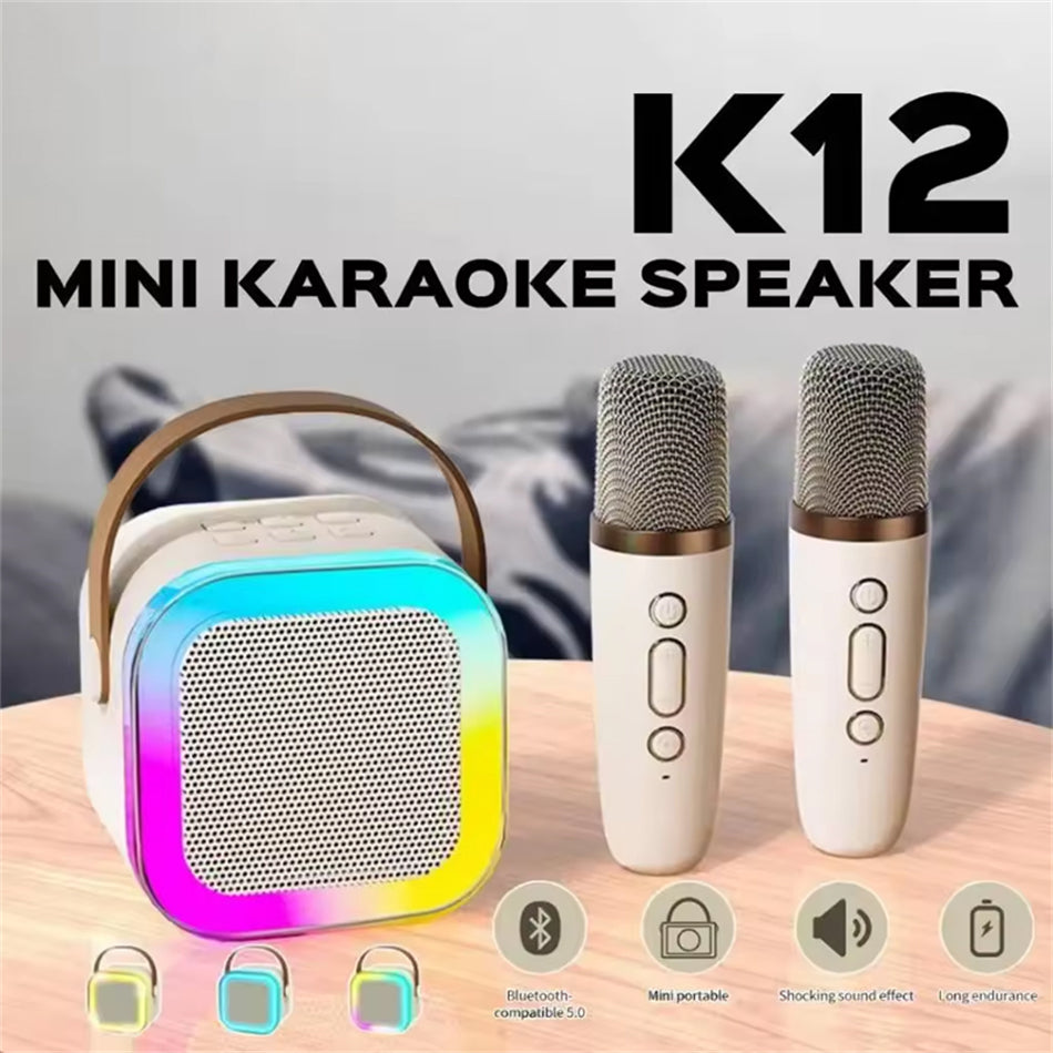 🎤 Enceinte Karaoke Bluetooth avec 2 Micros Sans Fil – Système Audio Portable LED RGB | Microphone Professionnel Anti-Bruit | Idéal Gaming, Live & Fêtes Maroc