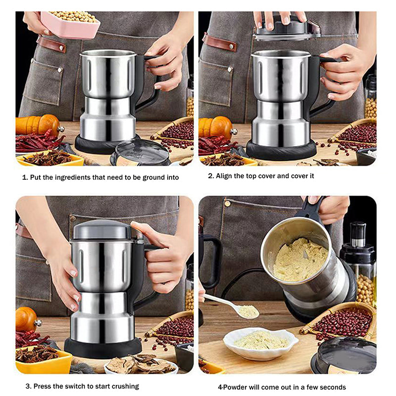 Moulin à Café Électrique Inox Puissant 300W – Broyeur Multifonction Grains, Épices & Herbes – Ultra Rapide & Silencieux