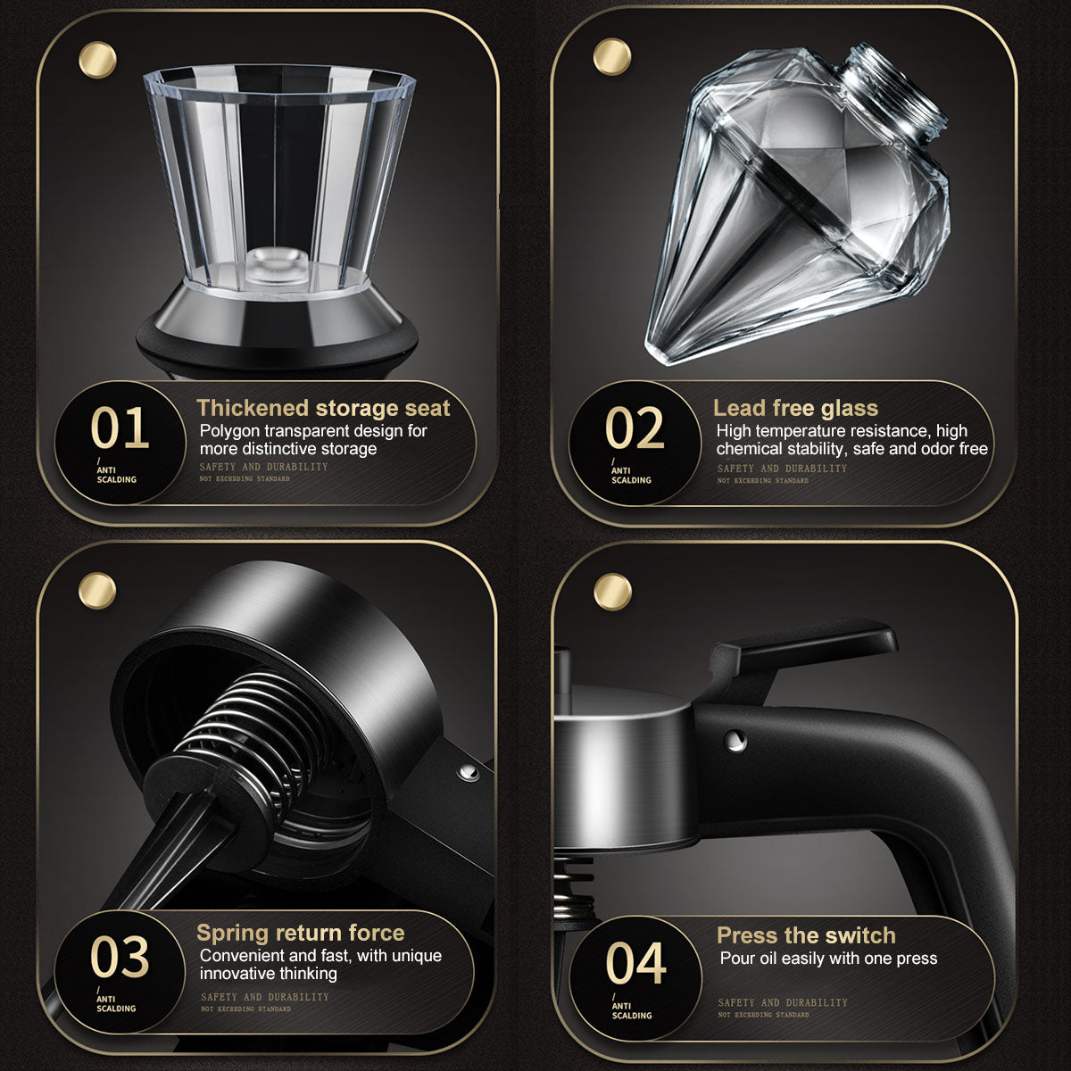 Distributeur de Miel en Verre Design Diamant 200ml avec Support – Doseur Anti-Goutte Multifonction pour Huile, Vinaigre et Sauce