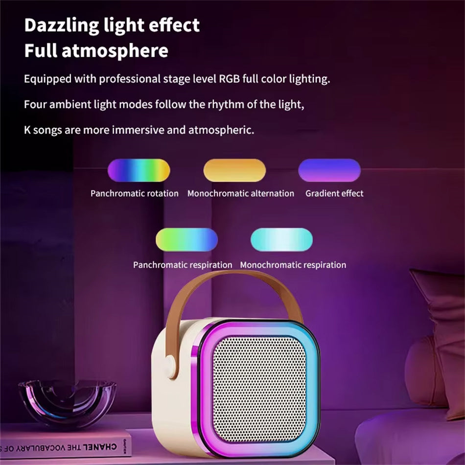 🎤 Enceinte Karaoke Bluetooth avec 2 Micros Sans Fil – Système Audio Portable LED RGB | Microphone Professionnel Anti-Bruit | Idéal Gaming, Live & Fêtes Maroc
