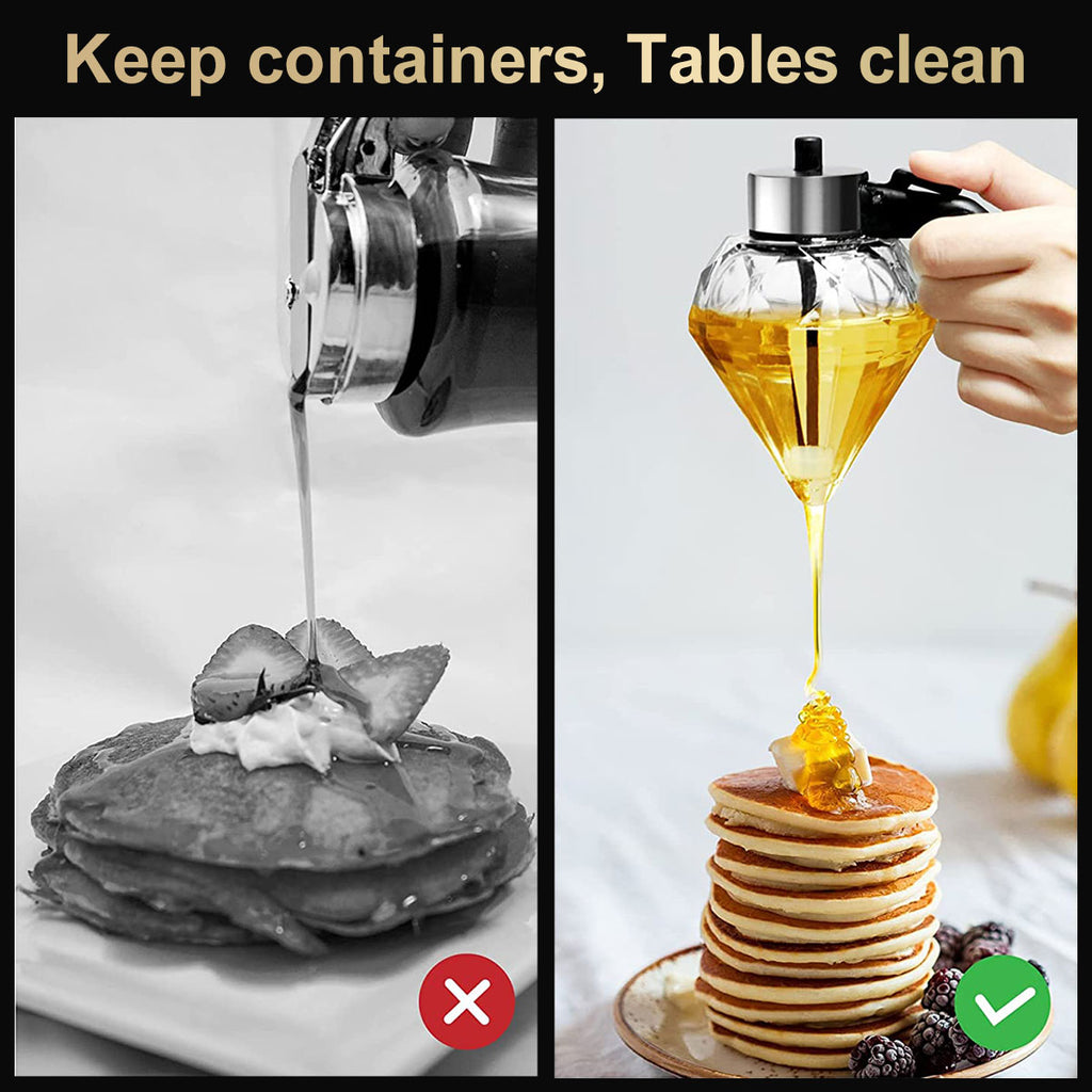 Distributeur de Miel en Verre Design Diamant 200ml avec Support – Doseur Anti-Goutte Multifonction pour Huile, Vinaigre et Sauce