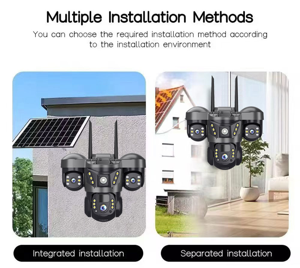Caméra de Surveillance Extérieure 4G Triple Objectif PTZ | Vision Nocturne Couleur, Détection PIR, Audio Bidirectionnel, Rotation 360° | Sécurité Maison Intelligente Sans Fil