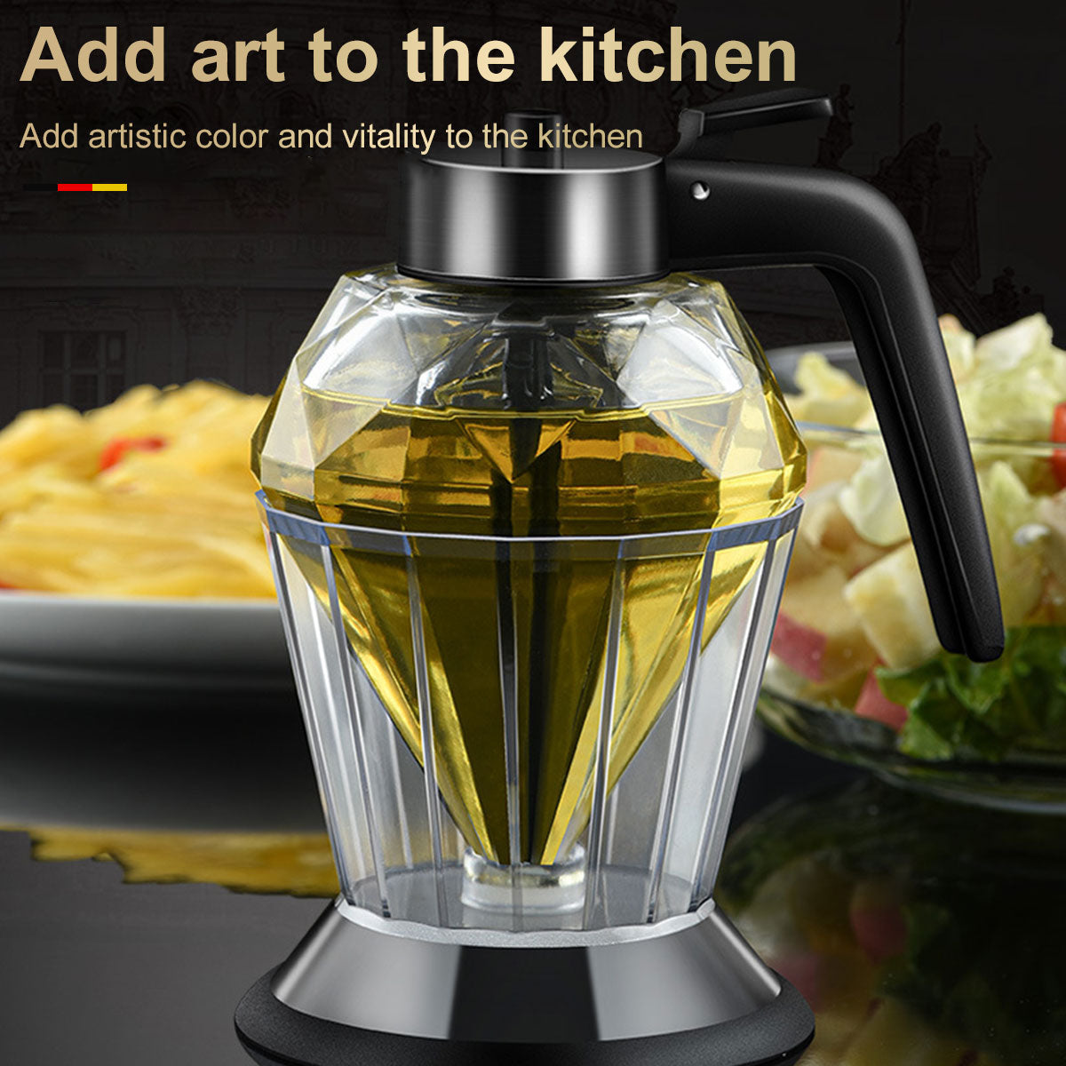 Distributeur de Miel en Verre Design Diamant 200ml avec Support – Doseur Anti-Goutte Multifonction pour Huile, Vinaigre et Sauce