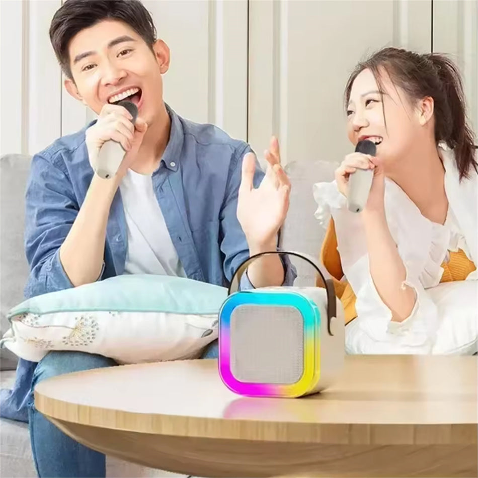 🎤 Enceinte Karaoke Bluetooth avec 2 Micros Sans Fil – Système Audio Portable LED RGB | Microphone Professionnel Anti-Bruit | Idéal Gaming, Live & Fêtes Maroc