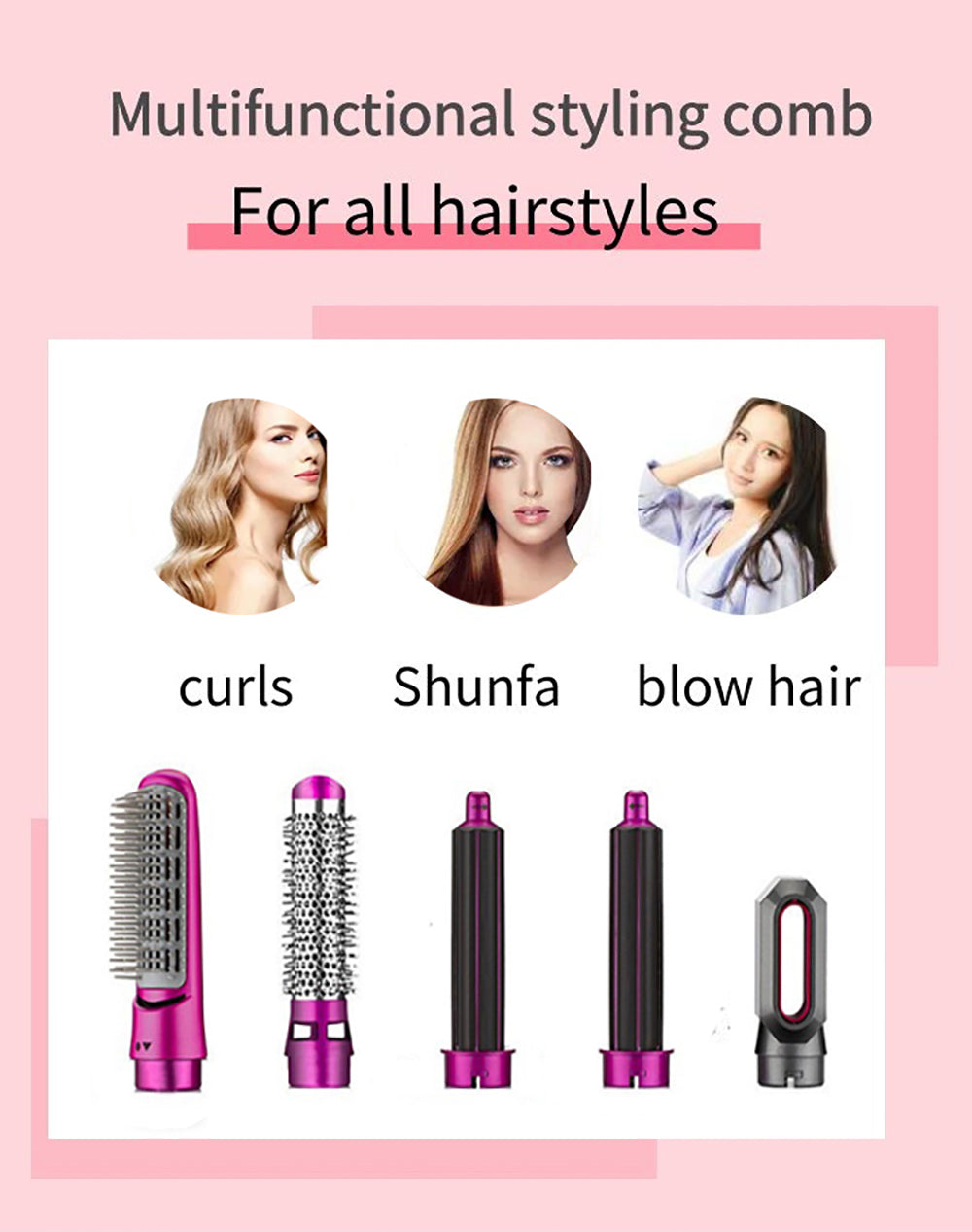 Brosse Soufflante 5 en 1 Professionnelle – Sèche-cheveux & Styler Air Ionique Anti-Frisottis | Lisseur, Boucleur & Volume – Salon à Domicile