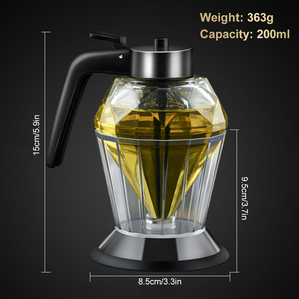 Distributeur de Miel en Verre Design Diamant 200ml avec Support – Doseur Anti-Goutte Multifonction pour Huile, Vinaigre et Sauce