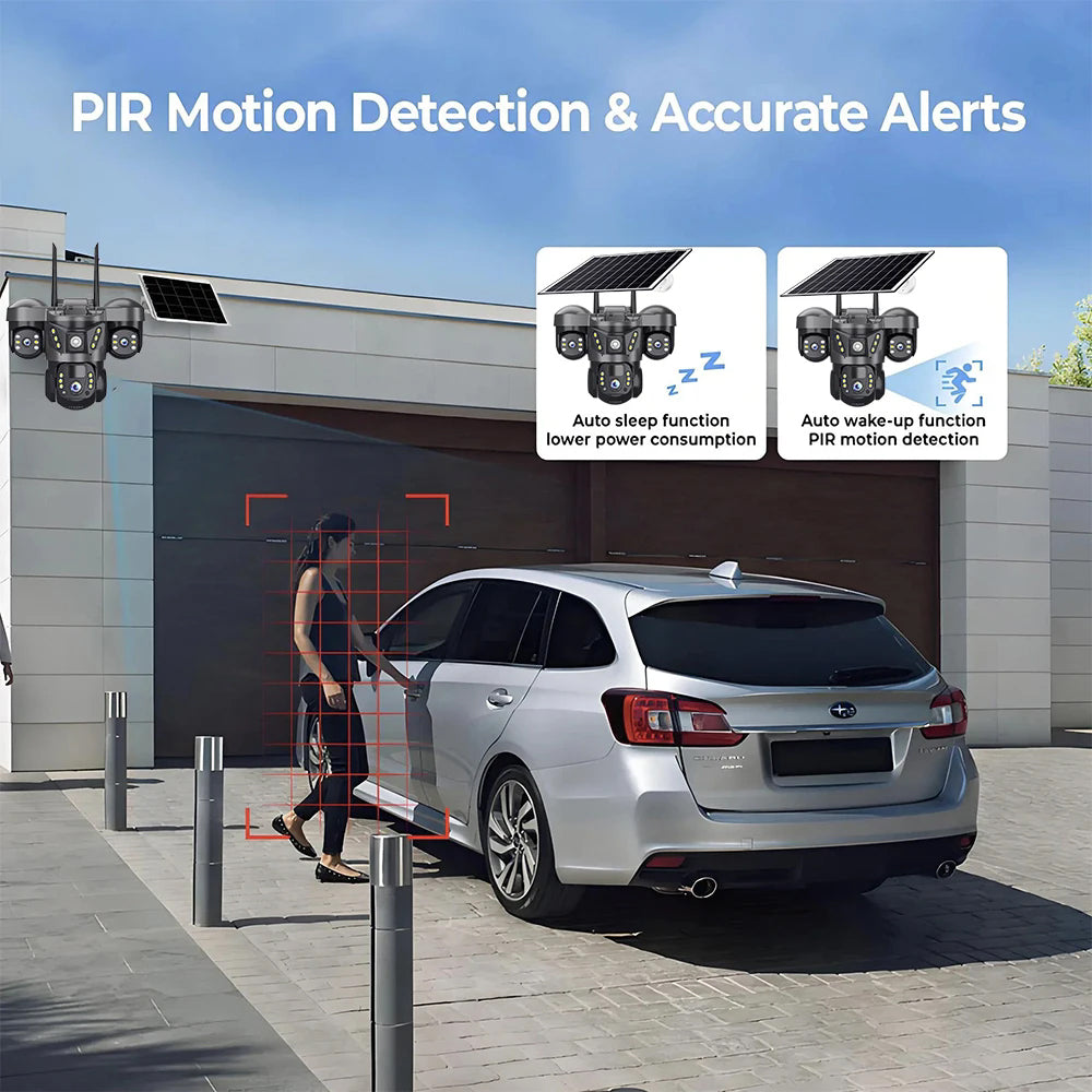 Caméra de Surveillance Extérieure 4G Triple Objectif PTZ | Vision Nocturne Couleur, Détection PIR, Audio Bidirectionnel, Rotation 360° | Sécurité Maison Intelligente Sans Fil