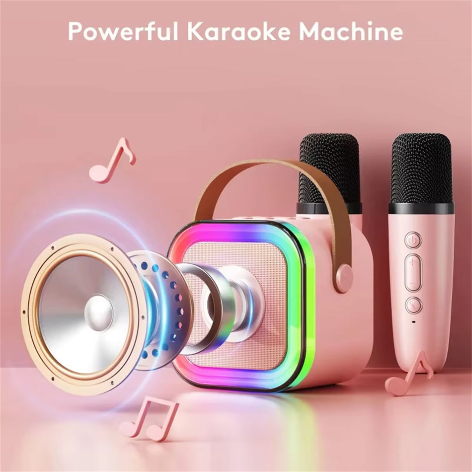 🎤 Enceinte Karaoke Bluetooth avec 2 Micros Sans Fil – Système Audio Portable LED RGB | Microphone Professionnel Anti-Bruit | Idéal Gaming, Live & Fêtes Maroc