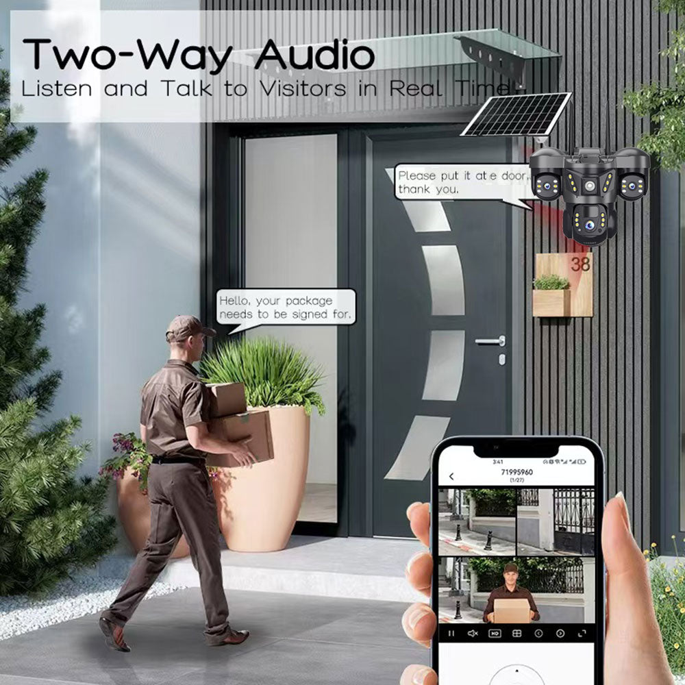 Caméra de Surveillance Extérieure 4G Triple Objectif PTZ | Vision Nocturne Couleur, Détection PIR, Audio Bidirectionnel, Rotation 360° | Sécurité Maison Intelligente Sans Fil