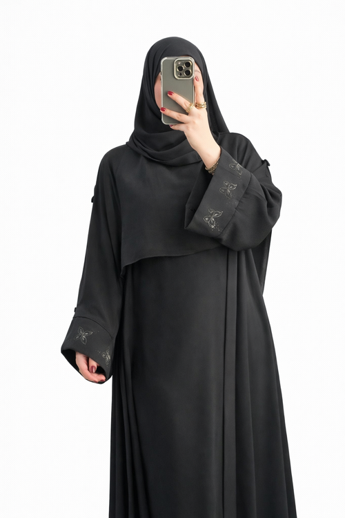 Abaya 2 Pièces Premium Crêpe Rosa – Robe Modeste Élégante Femme | Qualité Supérieure Maroc