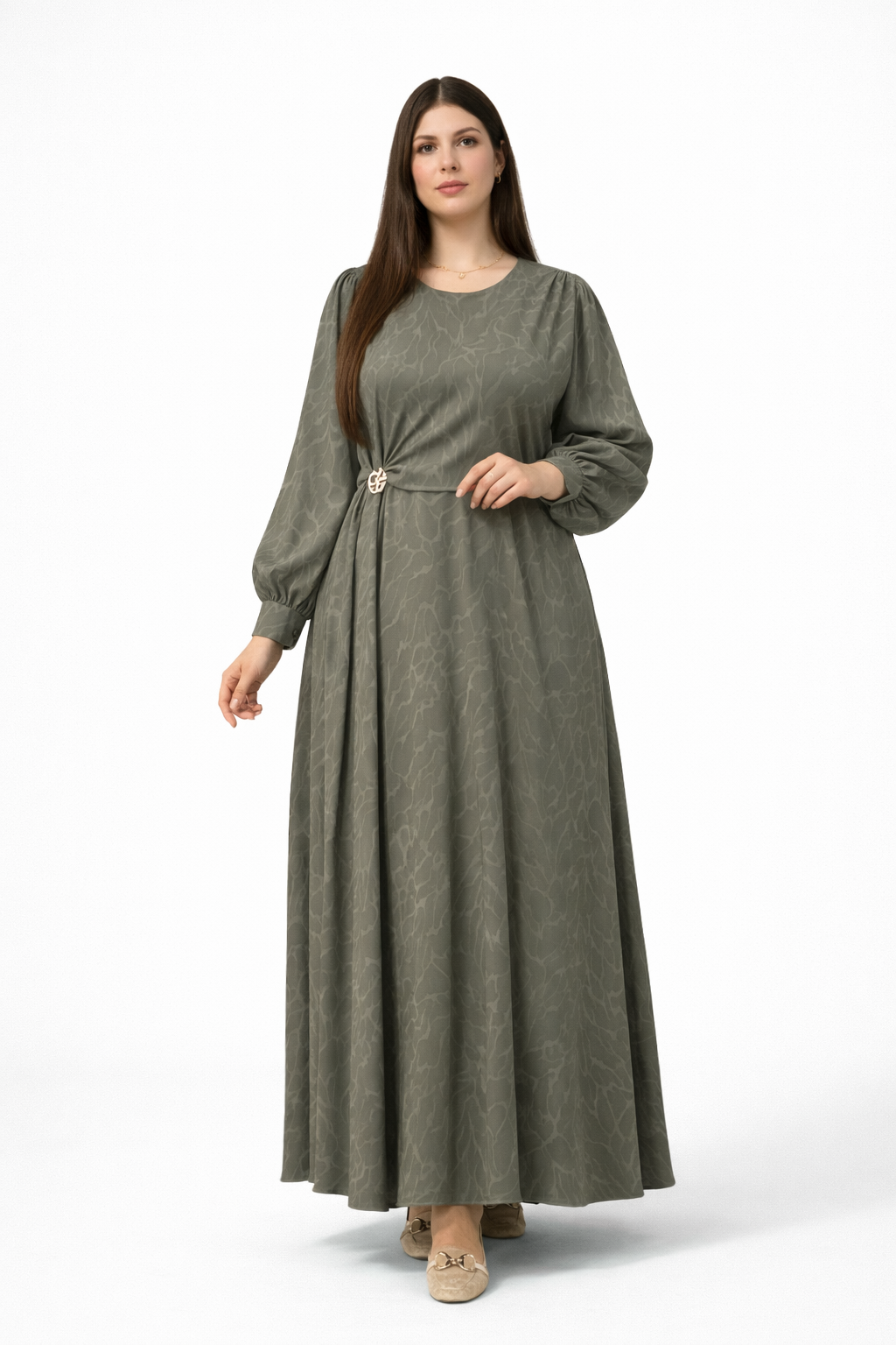 Robe Longue Femme Élégante avec Broche – Caftan Moderne Chic | Grande Taille L à 3XL