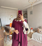 Ensemble femme en jersey à dentelle et pantalon large — Bordeaux