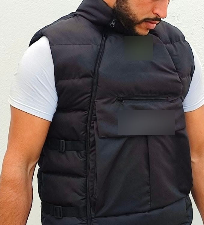 Gilet matelassé homme à col montant et poche frontale – Noir