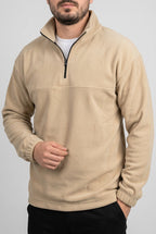 Pull polaire homme à col montant demi-zippé – Beige