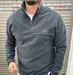 Pull polaire homme à col montant demi-zippé – Gris foncé