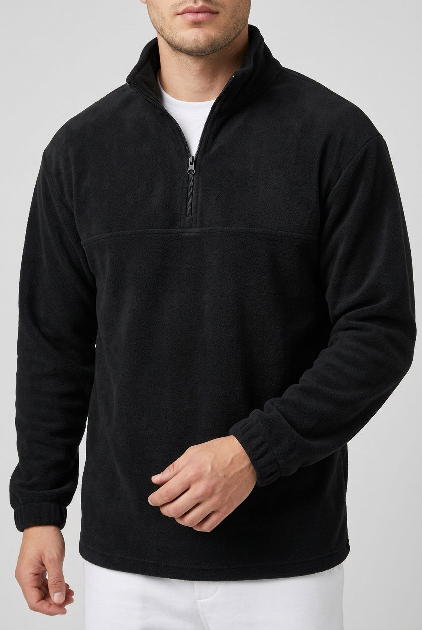 Pull polaire homme à col montant demi-zippé – Noir
