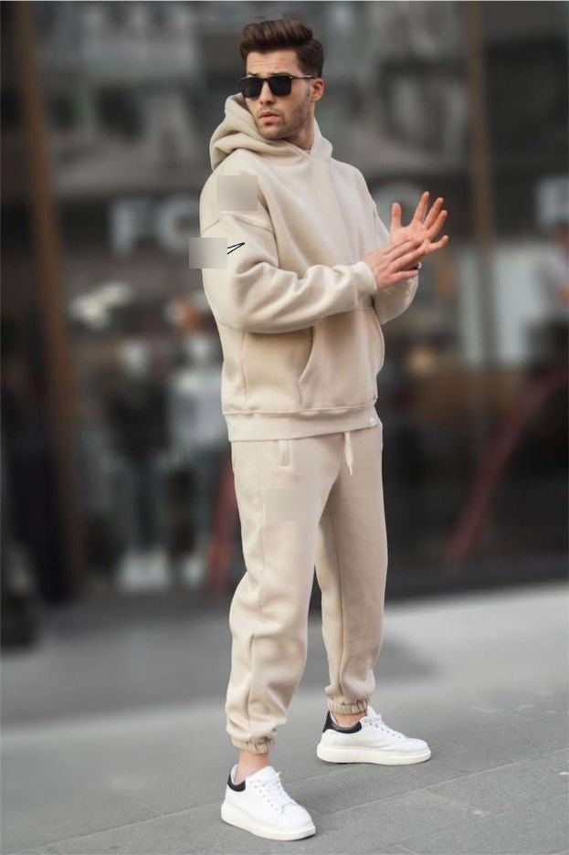 Ensemble homme à sweat à capuche et pantalon jogger – Beige