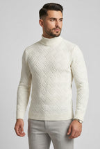 Pull homme en maille jacquard à motifs géométriques – Blanc