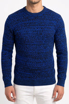 Pull homme en maille jacquard à motifs géométriques – Bleu roi