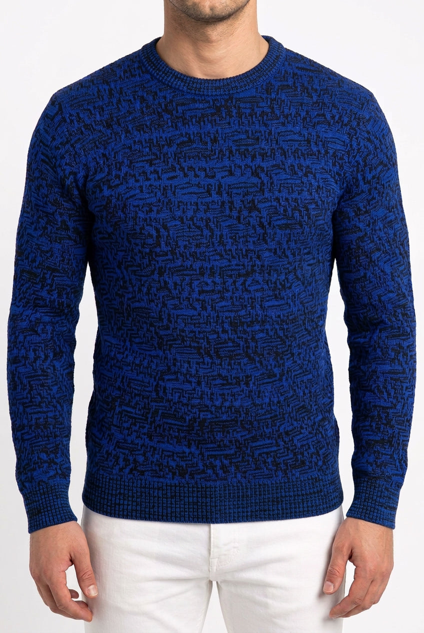Pull homme en maille jacquard à motifs géométriques – Bleu roi