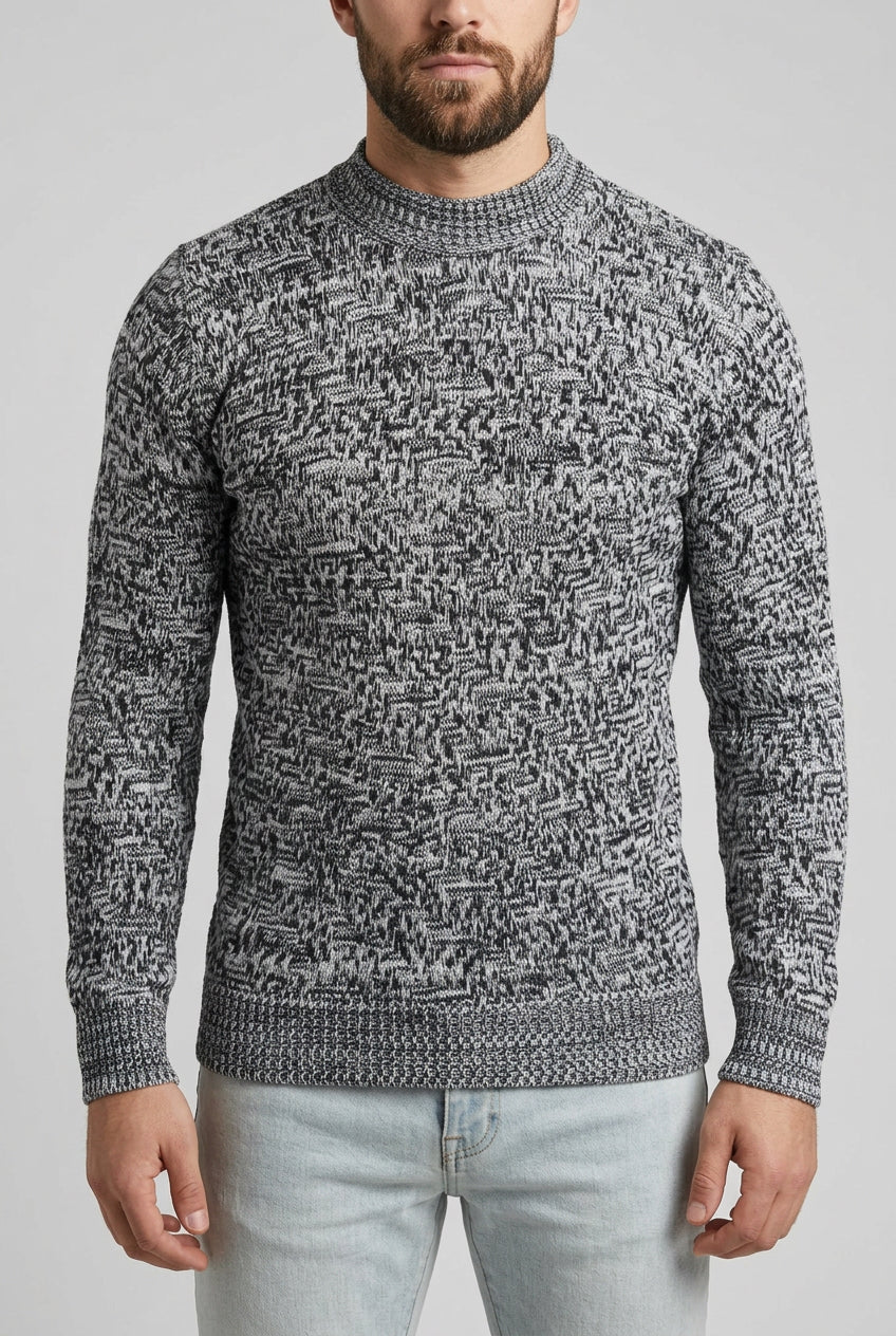 Pull homme en maille jacquard à motifs géométriques – Gris clair