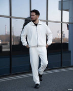 Ensemble homme à veste zippée et pantalon droit – Blanc