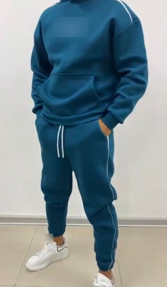 Ensemble homme à capuche et liserés contrastants – Indigo