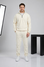 Ensemble homme polaire à col demi-zippé – Blanc cassé