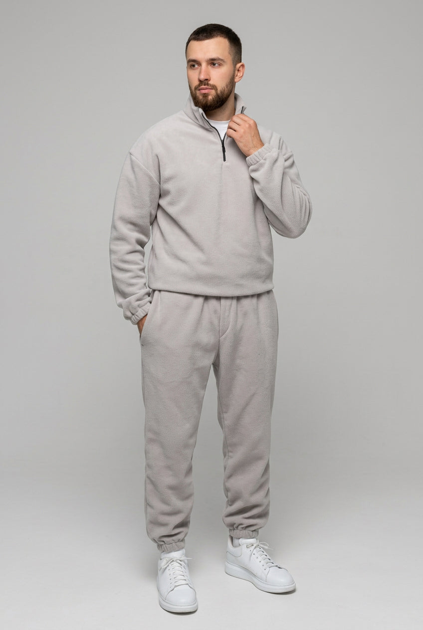 Ensemble homme polaire à col demi-zippé – Gris clair