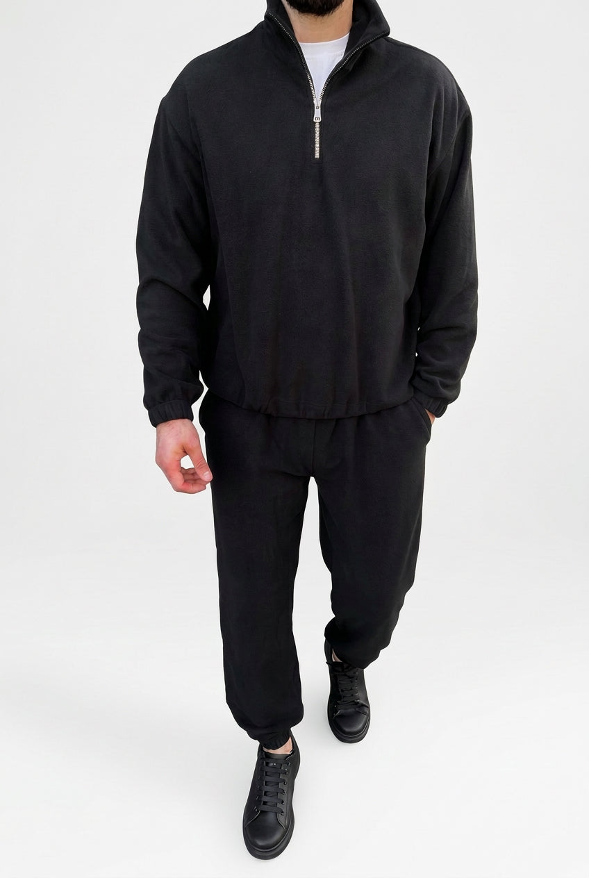 Ensemble homme polaire à col demi-zippé – Noir