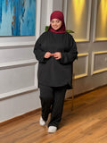 Ensemble femme à tunique asymétrique et pantalon ample – Noir