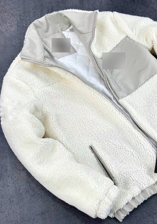 Veste homme sherpa zippée à empiècements contrastants – Blanc