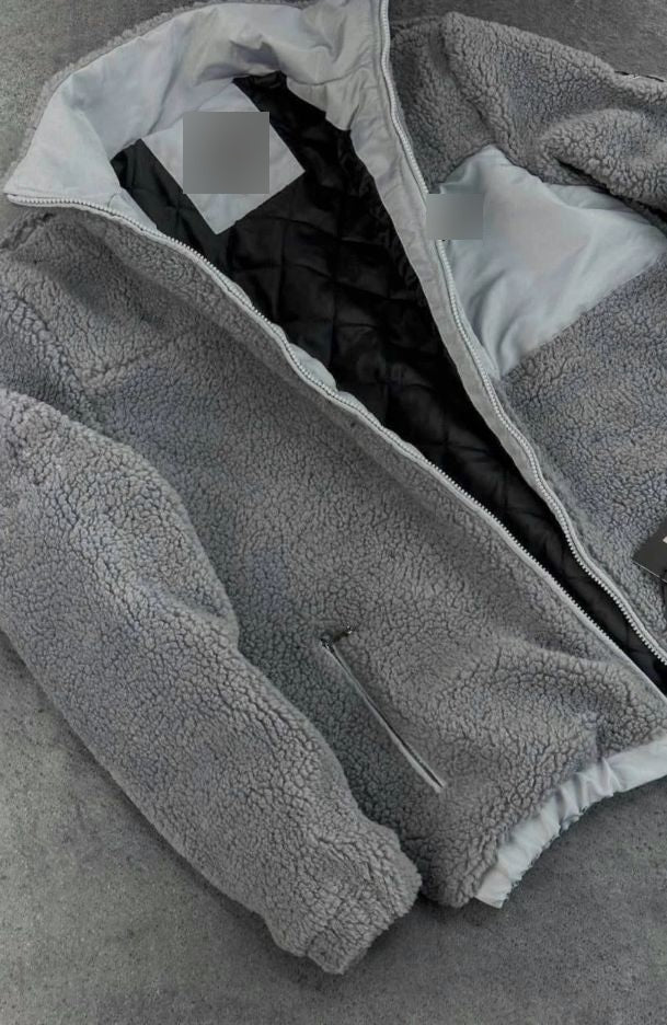 Veste homme sherpa zippée à empiècements contrastants – Gris clair