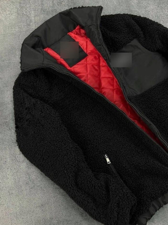 Veste homme sherpa zippée à empiècements contrastants – Noir