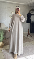 Robe longue en jacquard à col rond et manches amples – Gris clair