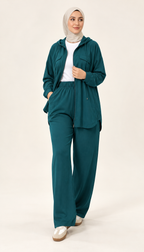 Ensemble veste zippée à capuche et pantalon large — Vert canard — photo studio