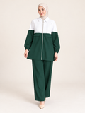 Ensemble bicolore à tunique zippée et pantalon large — Vert bouteille — photo studio