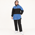 Ensemble bicolore avec empiècements jean et pantalon droit — Noir — photo studio