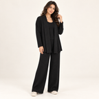 Ensemble maille trois pièces avec cardigan long ouvert — Noir — photo studio