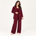 Ensemble maille trois pièces avec cardigan long ouvert — Bordeaux — photo studio