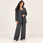 Ensemble maille trois pièces avec cardigan long ouvert — Gris foncé — photo studio