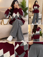 Ensemble jacquard — Bordeaux avec pantalon gris — référence Telegram, coloris à confirmer