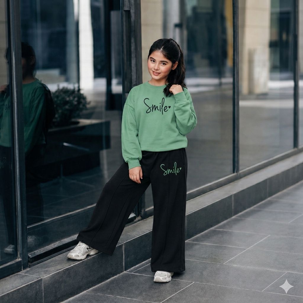 Ensemble fille à sweat imprimé et pantalon noir large