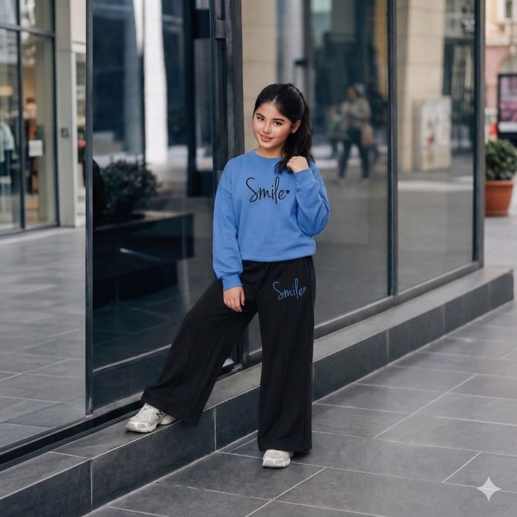 Ensemble fille à sweat imprimé et pantalon noir large