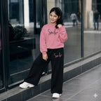 Ensemble fille à sweat imprimé et pantalon noir large